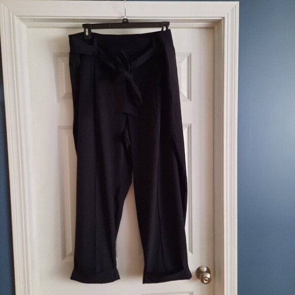 Athleta Cardiff Pants Womens 22 Black High Rise Pull On Ankle Office Tie Waist - Picture 1 of 15